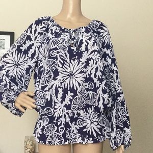 Lilly Pulitzer Navy and White Floral Blouse